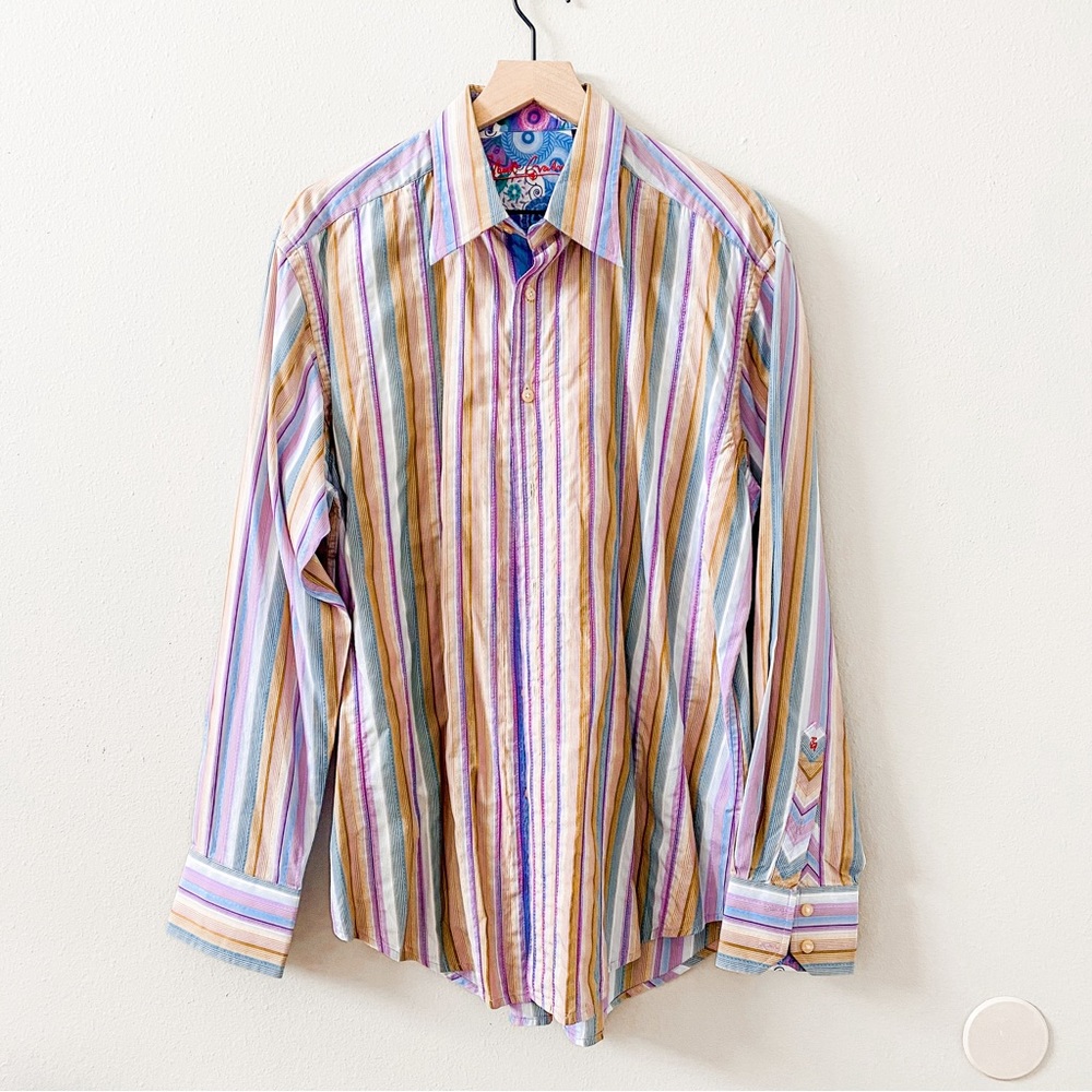 Robert Graham Purple Pink Striped long sleeve collared button down size large